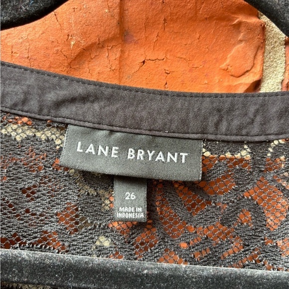 Lane Bryant 26 Black Lace Shoulder Bow Tie Long Sleeve Blouse Career Office - Picture 6 of 10